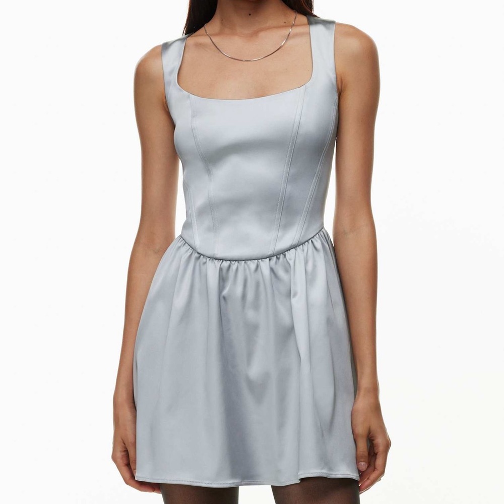 Aritzia Sunday Best Septor Satin Dress Cool Lagoon Grey